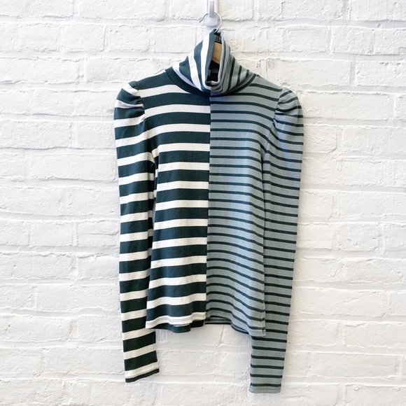 Veronica Beard || Cedar Colorblocked Turtleneck 
Forest Ivory Green Stripe XS - Picture 1 of 7